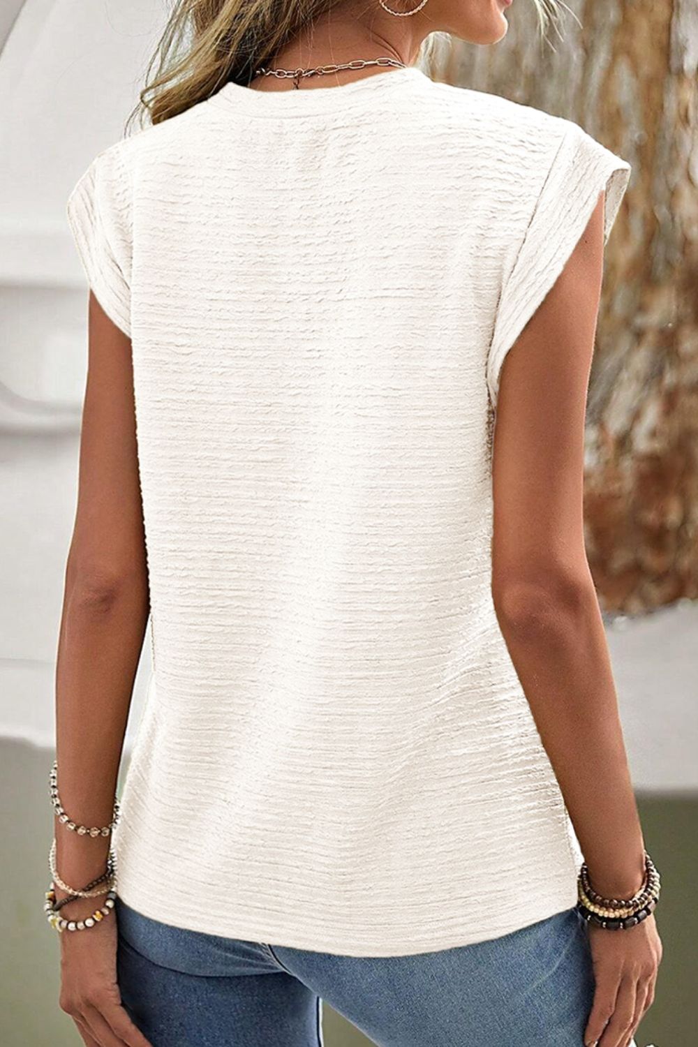 Round Neck Cap Sleeve Blouse - Body Central Store