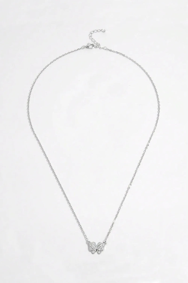 Zircon Butterfly Pendant Necklace - 925 Sterling Silver - Body Central