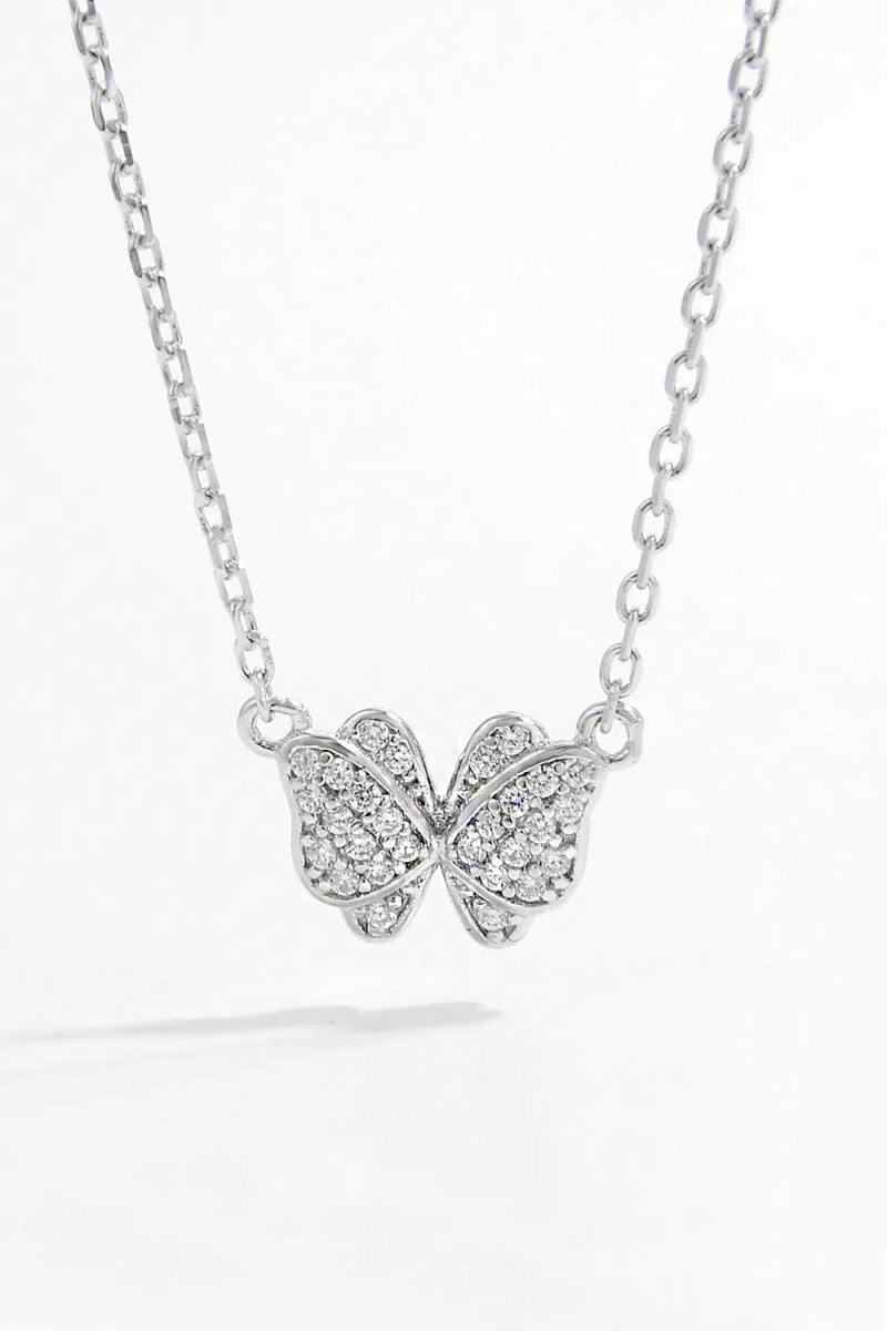 Zircon Butterfly Pendant Necklace - 925 Sterling Silver - Body Central