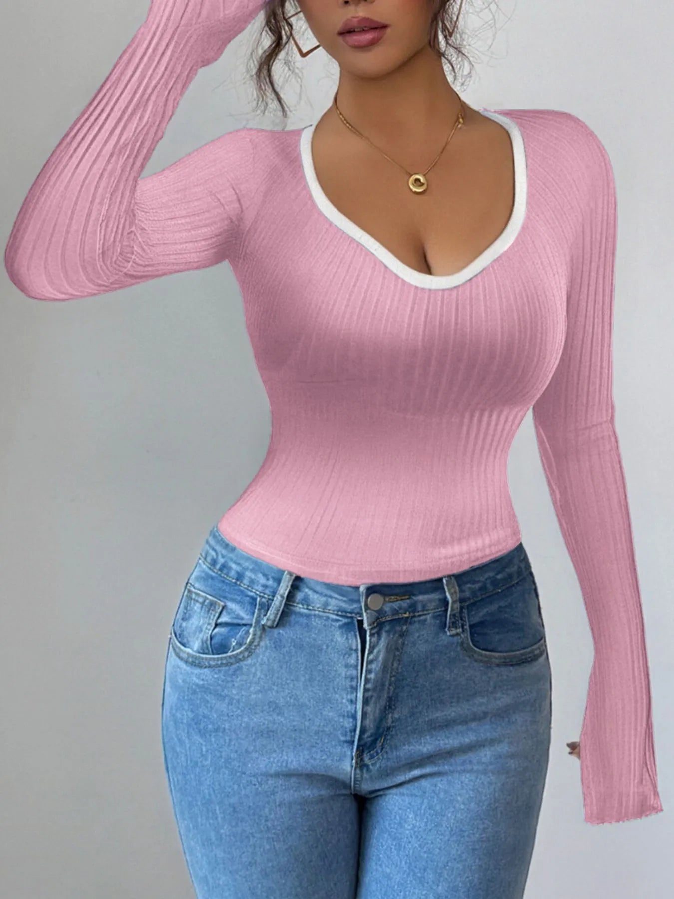 Contrast Trim Long Sleeve T-Shirt | Body Central