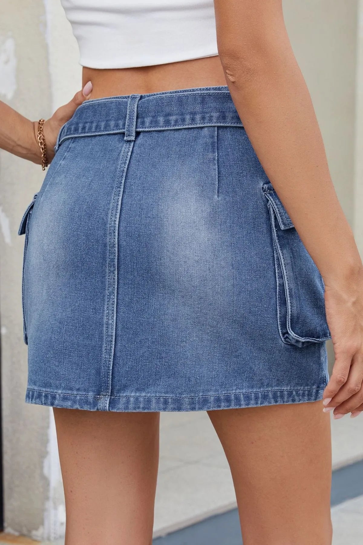 Criss-Cross Waist Detail Denim Mini Skirt | Body Central