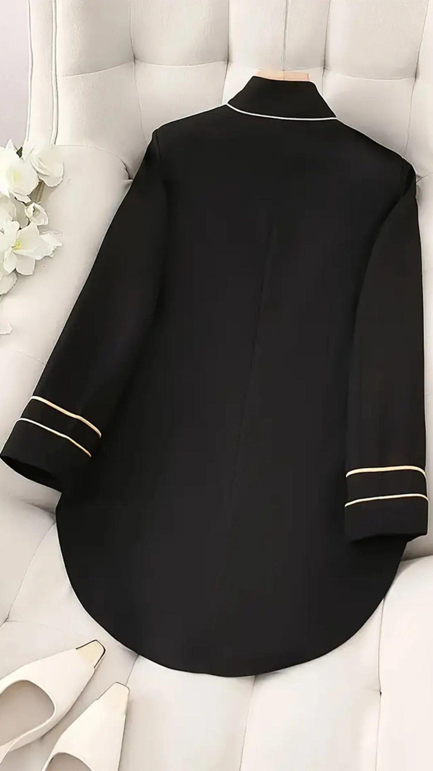 Decorative Button Hight-Low Blazer with Cuff Trim