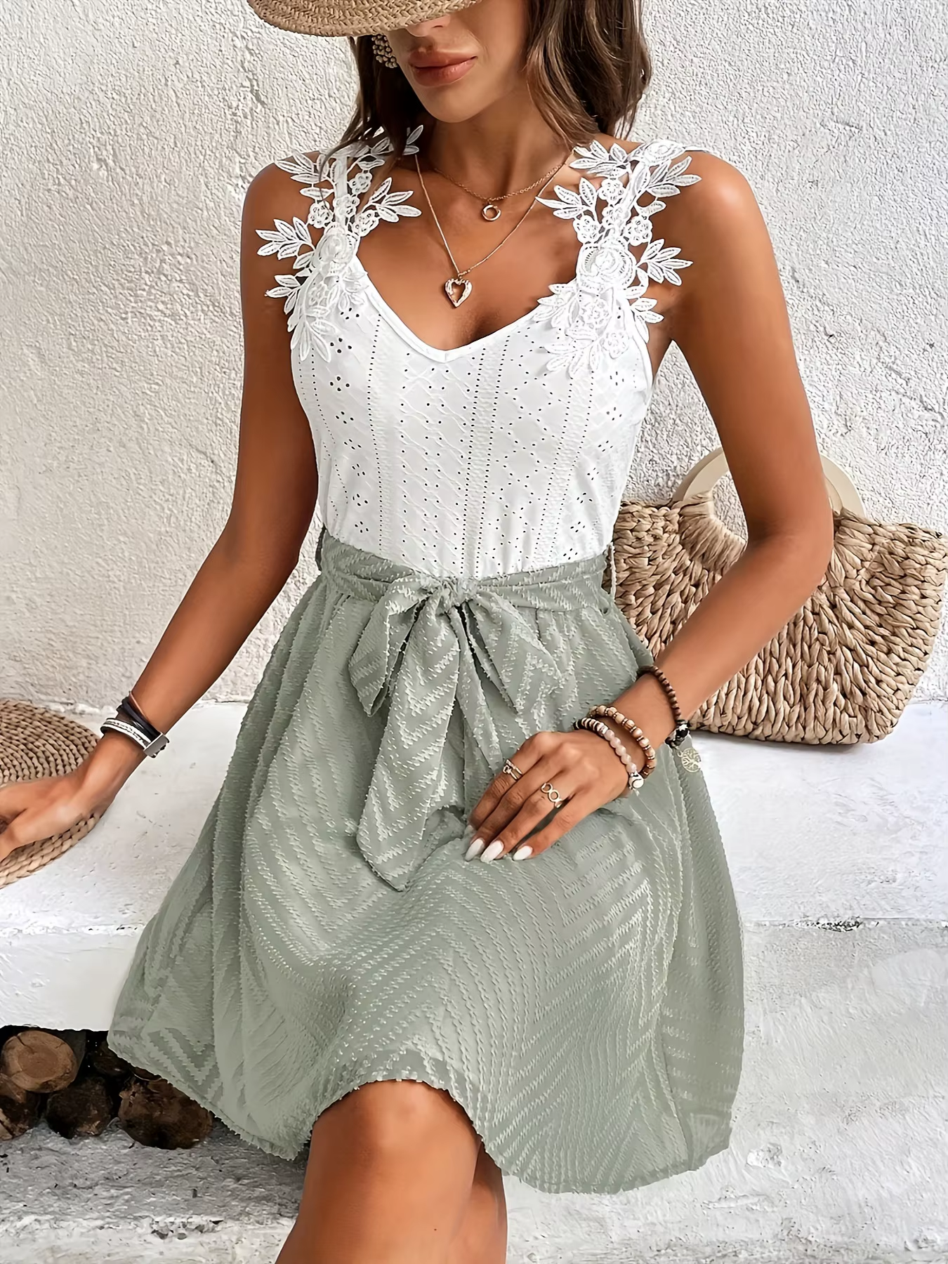 Lace Detail Tie Waist Mini Cami Dress - Body Central