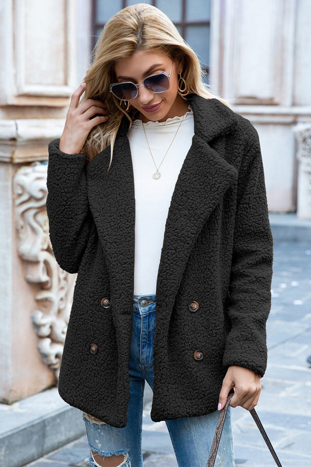 Lapel Collar Sherpa Coat | Body Central
