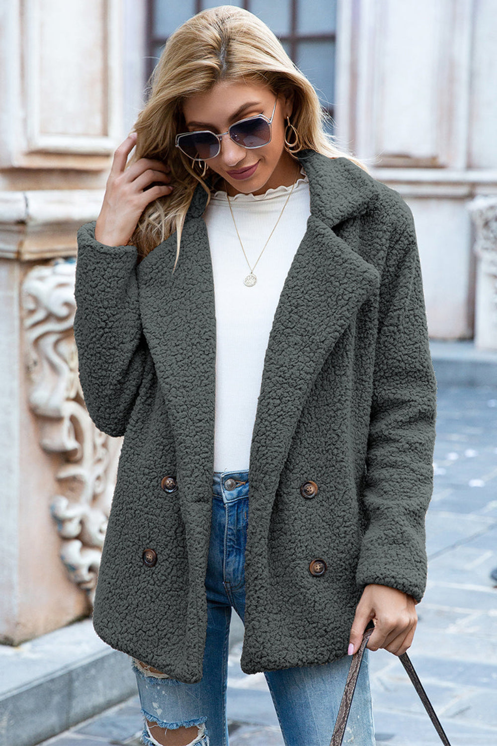 Lapel Collar Sherpa Coat | Body Central