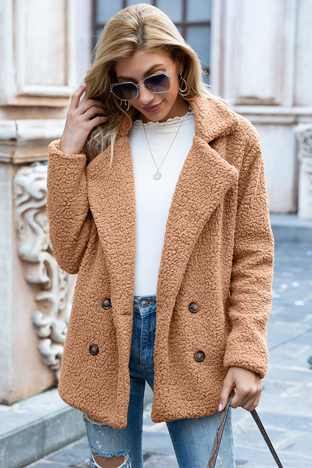 Lapel Collar Sherpa Coat | Body Central