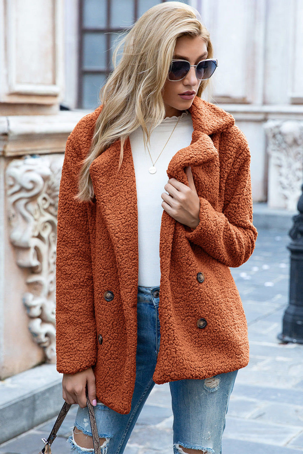 Lapel Collar Sherpa Coat | Body Central