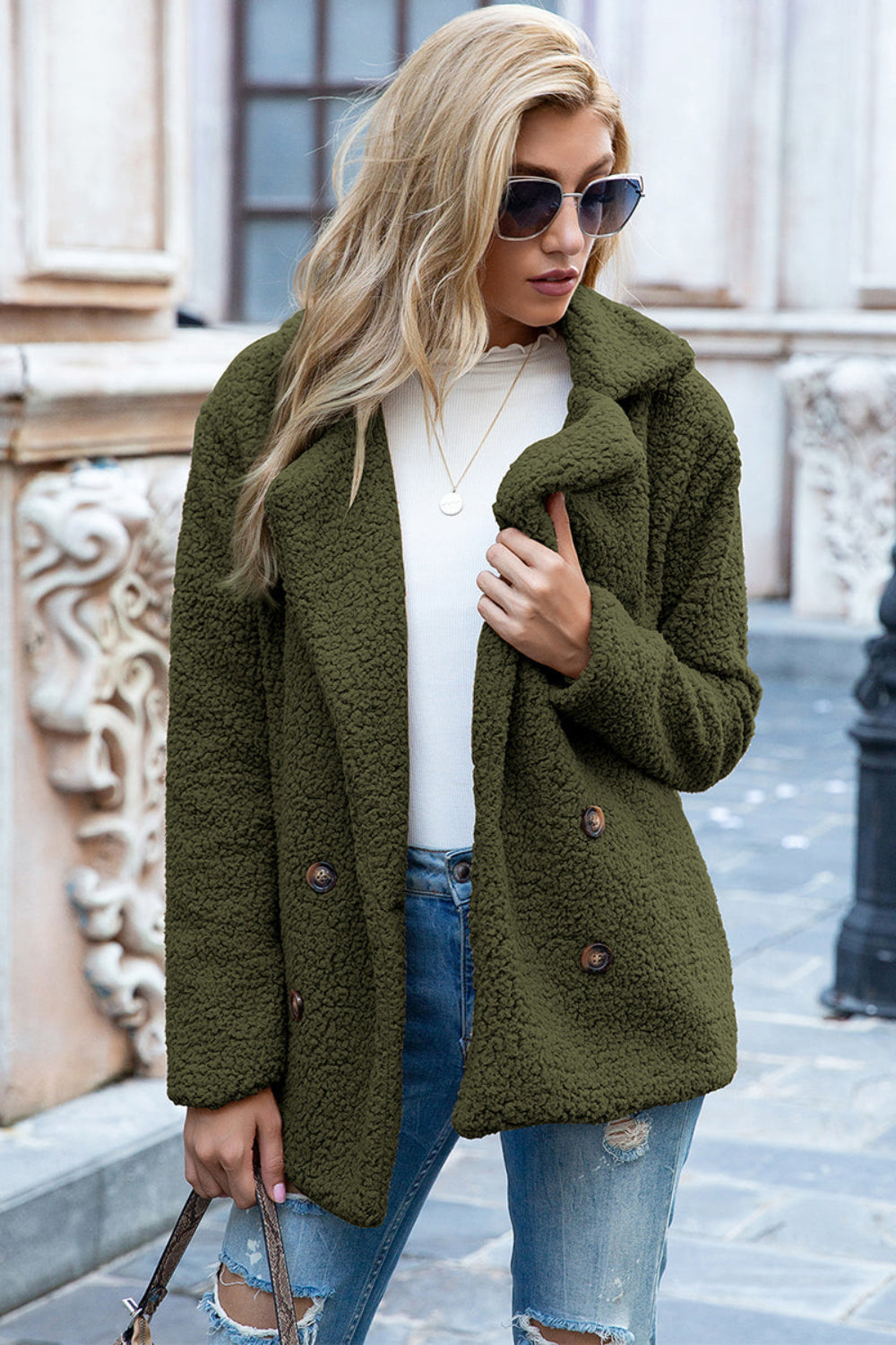 Lapel Collar Sherpa Coat | Body Central