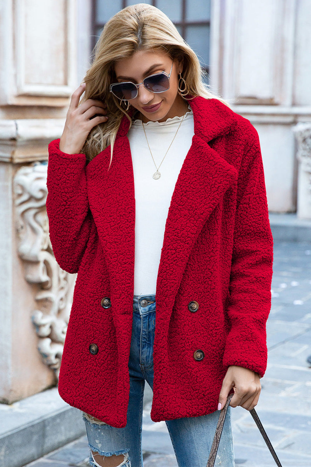 Lapel Collar Sherpa Coat | Body Central