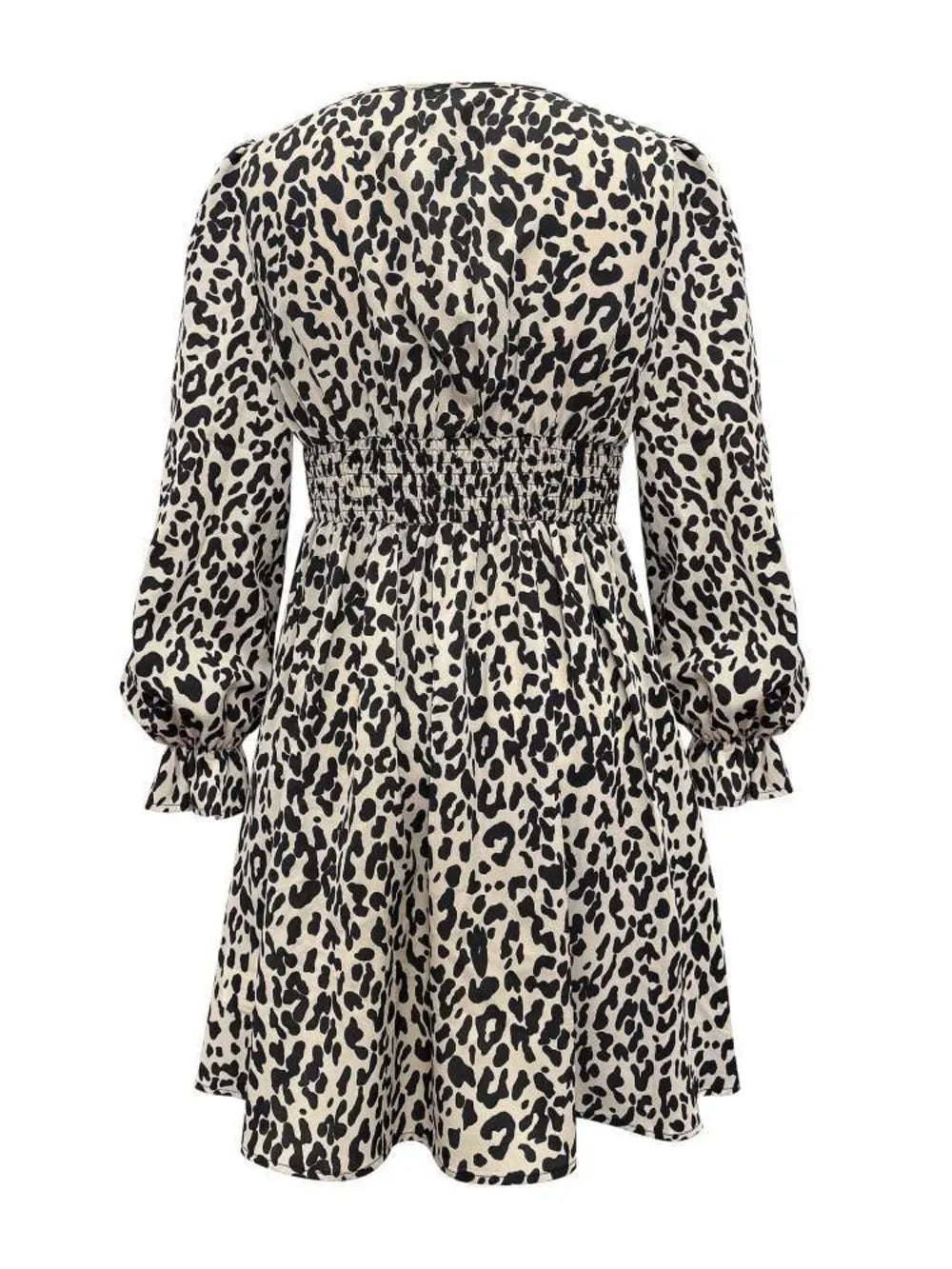Leopard Print V-Neck Flounce Sleeve Dress