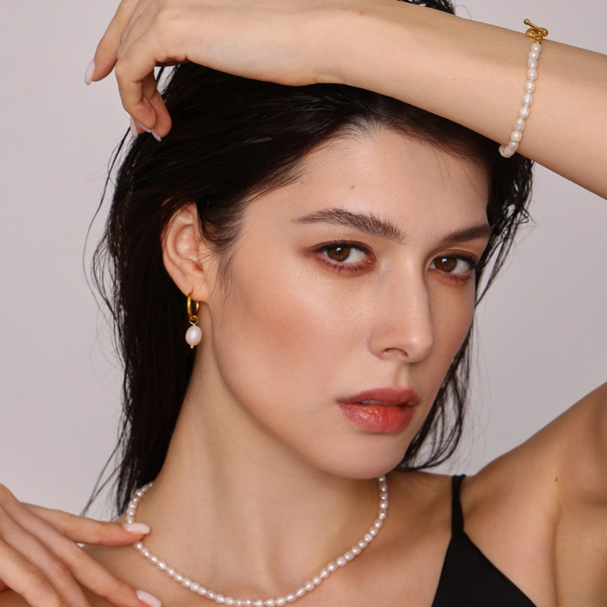 Pearl Necklace, Bracelet, Earrings 4-Piece Jewelry Set