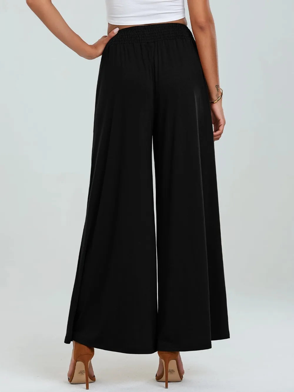 Pocketed Elastic Waist Wide Leg Pants | Body Central