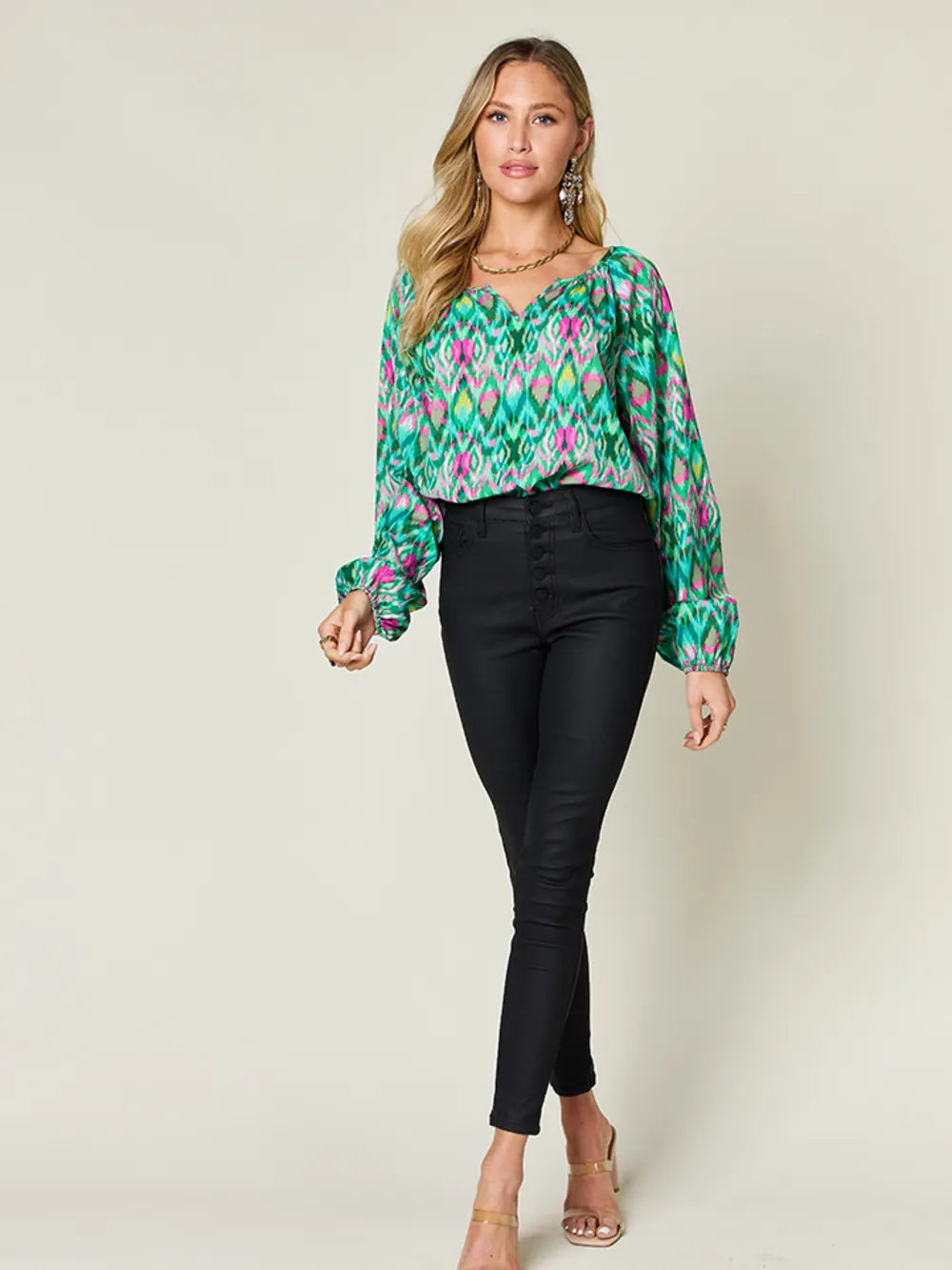 Printed Balloon Sleeve Blouse | Body Central