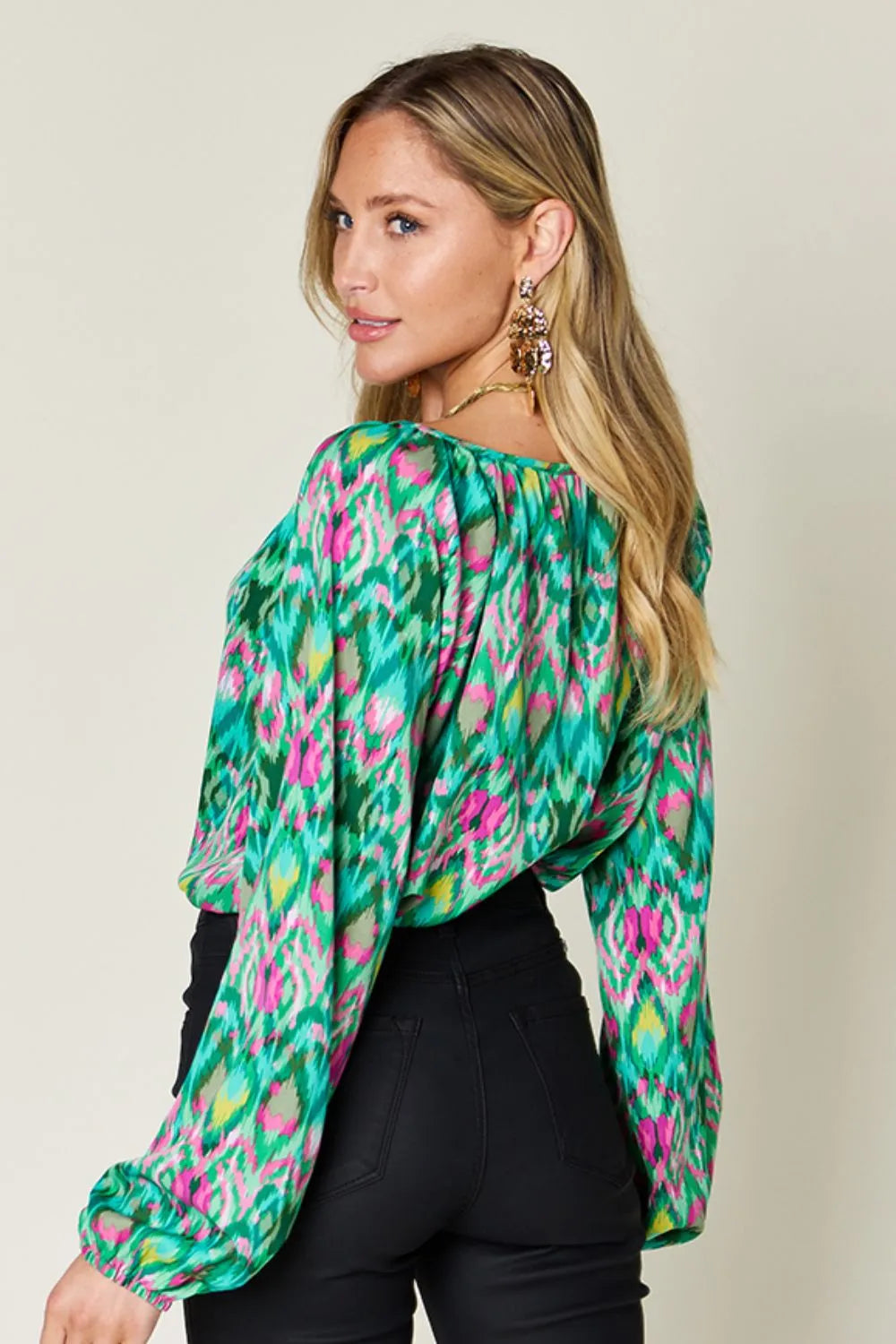 Printed Balloon Sleeve Blouse | Body Central