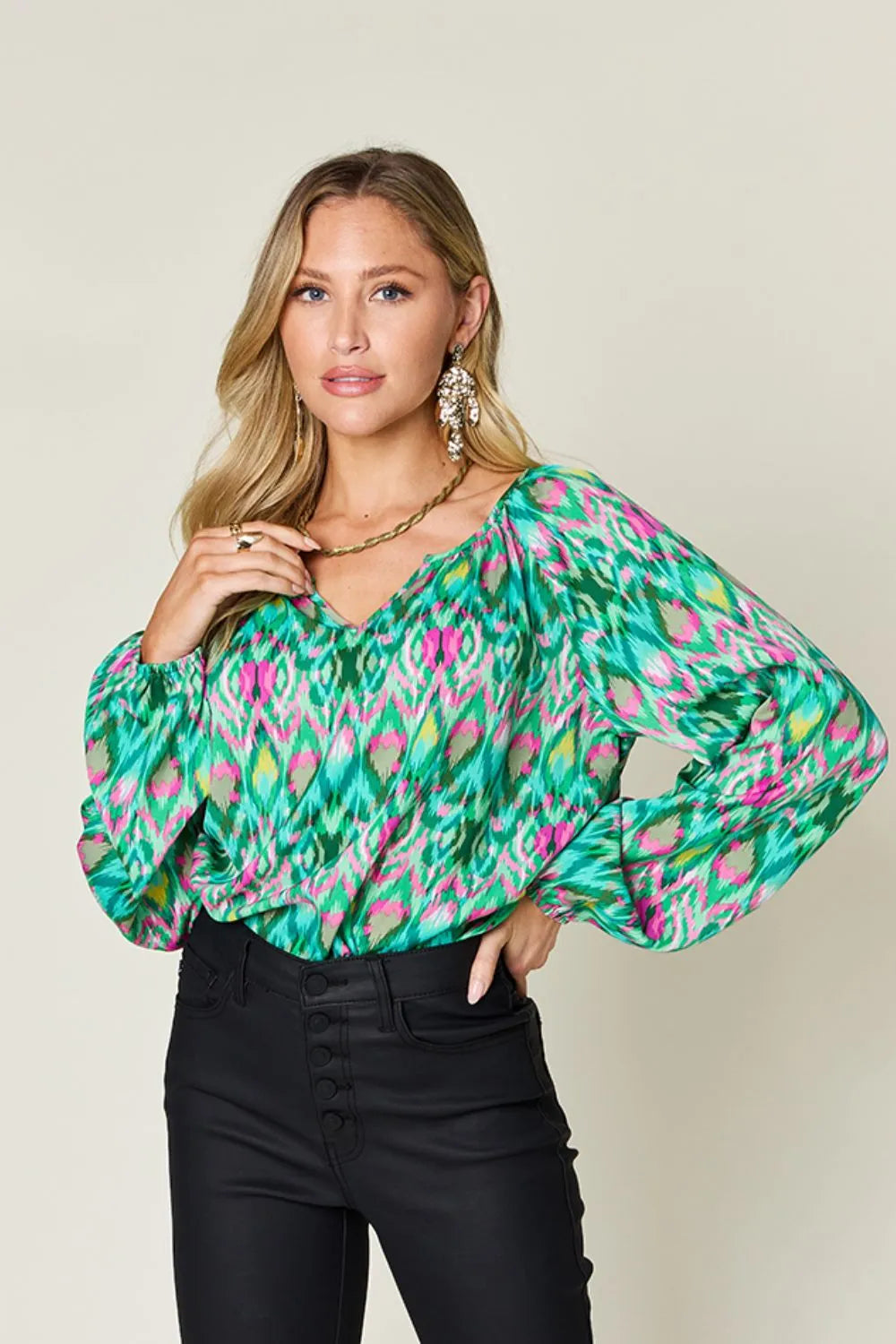 Printed Balloon Sleeve Blouse | Body Central