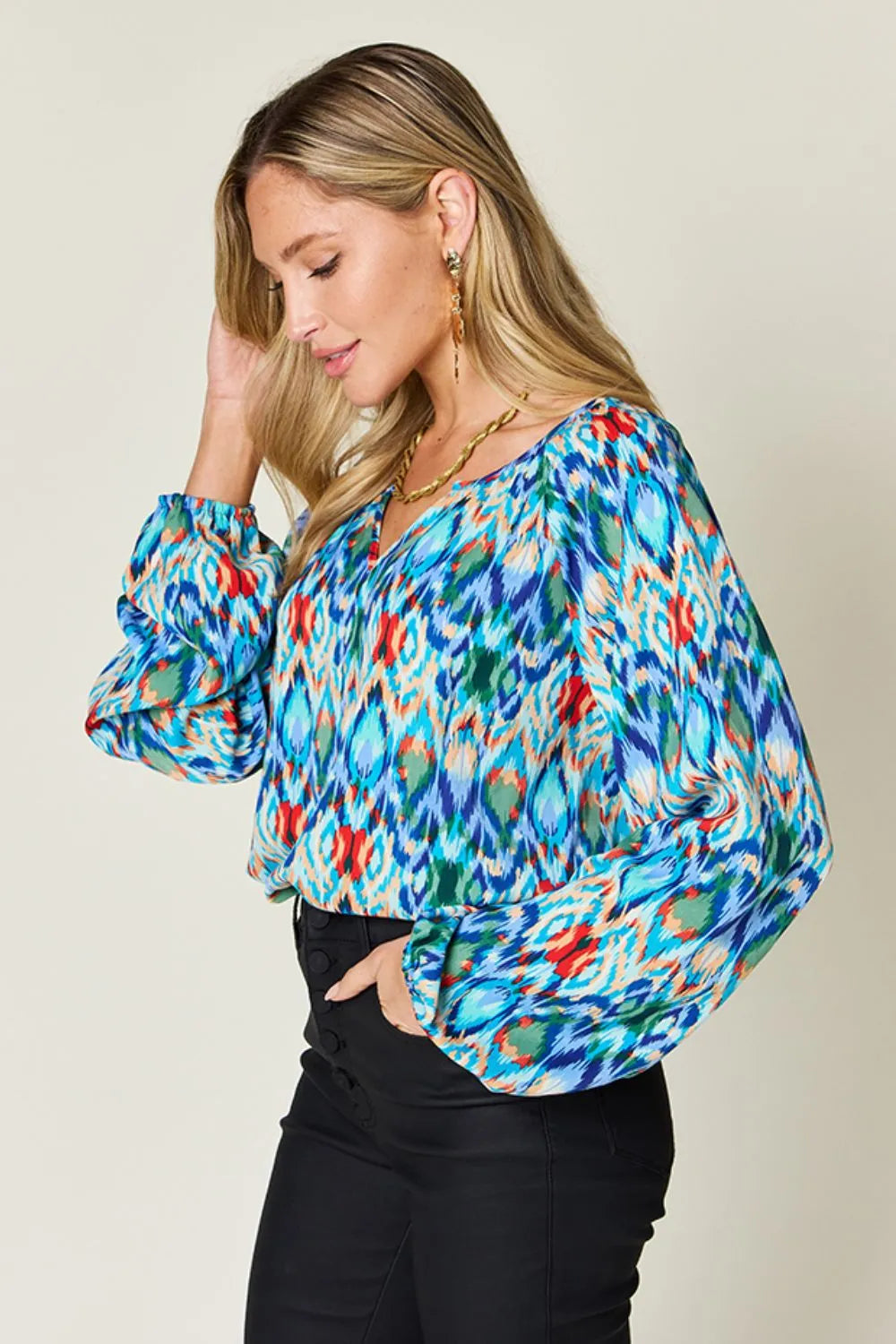 Printed Balloon Sleeve Blouse | Body Central