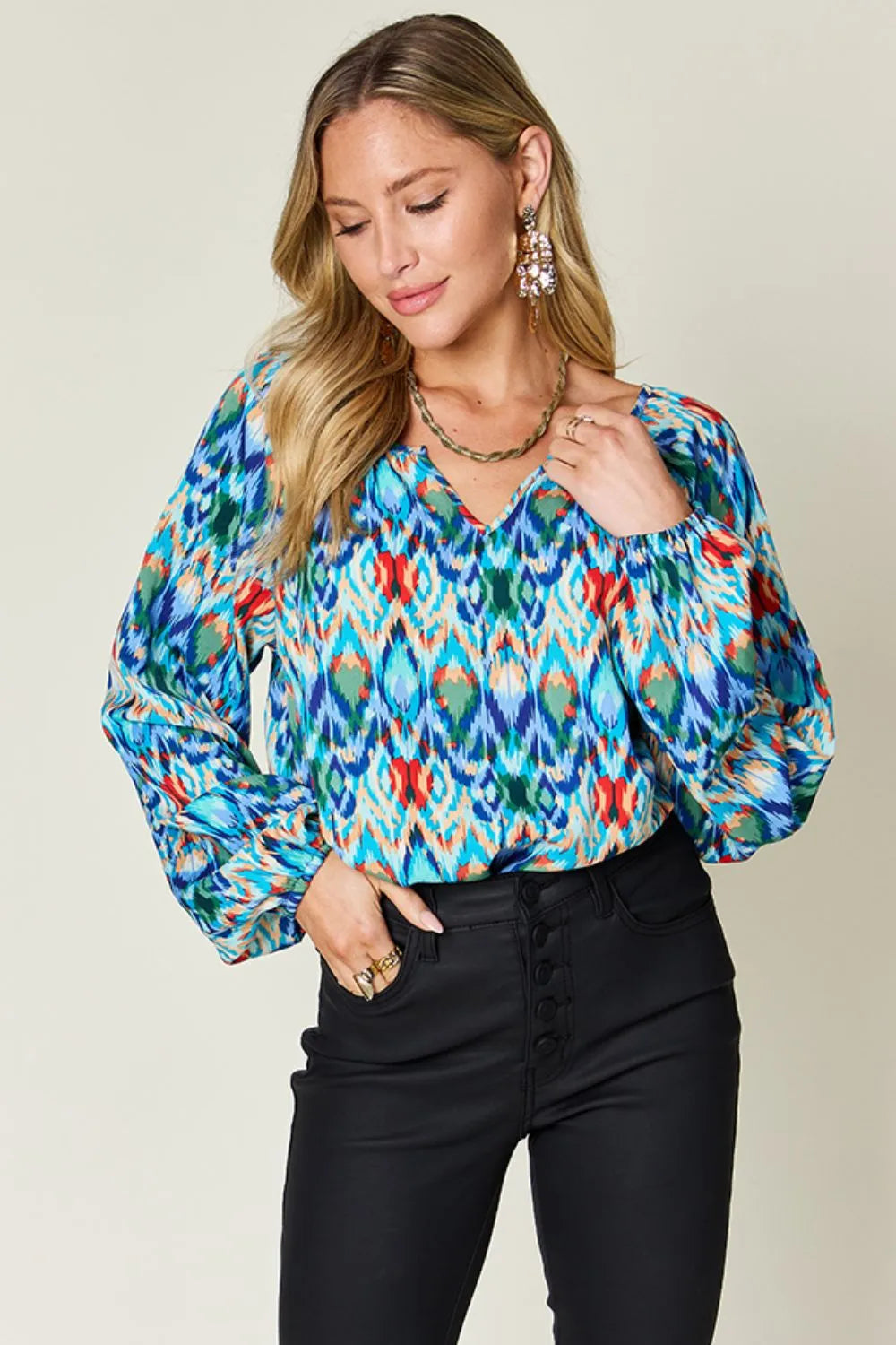 Printed Balloon Sleeve Blouse | Body Central