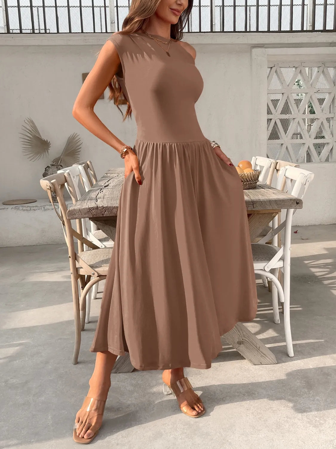 Single Shoulder Midi Dress with Pockets | Body Central