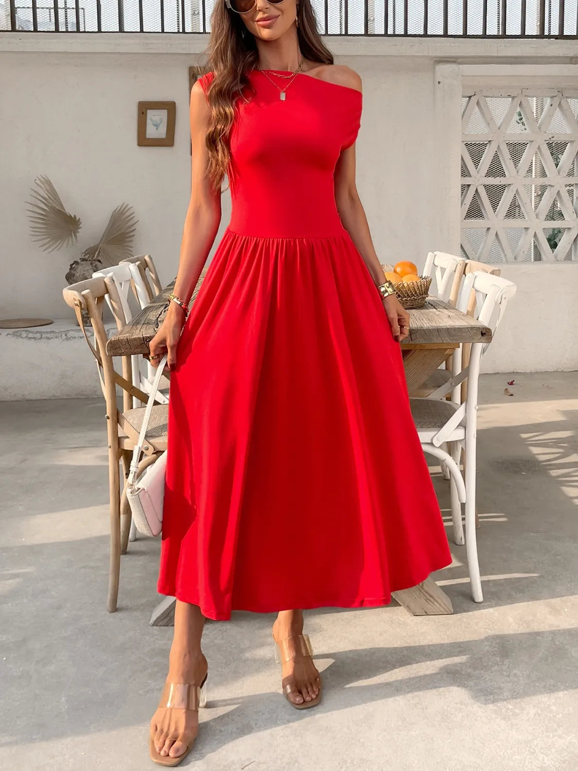 Single Shoulder Midi Dress with Pockets | Body Central