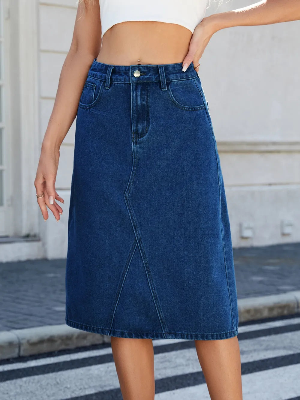 Slit Back Midi Denim Skirt | Body Central