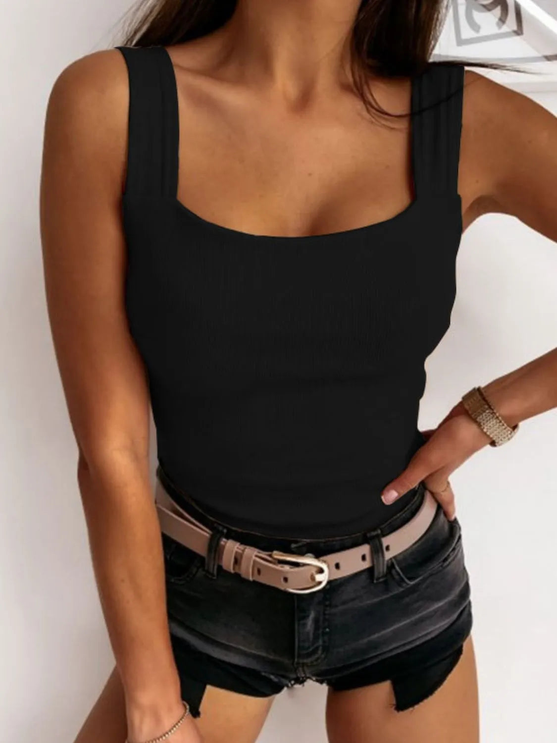 Square Neck Wide Strap Tank