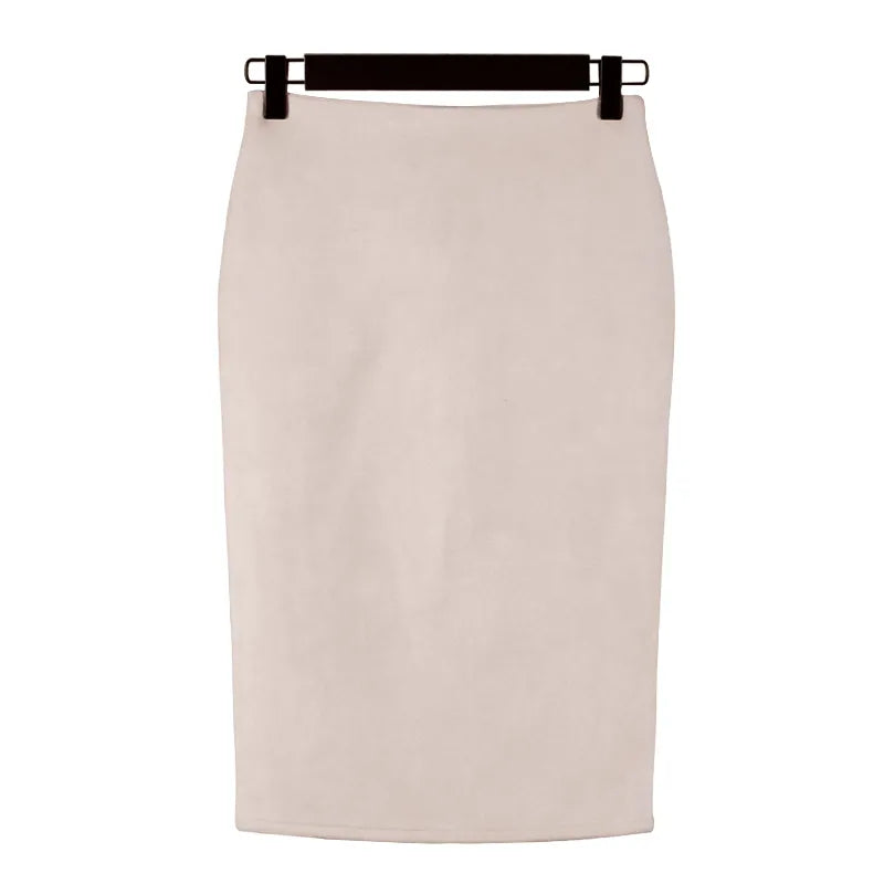 Suede Midi Pencil Elastic High Waist Skirt - Body Central Store