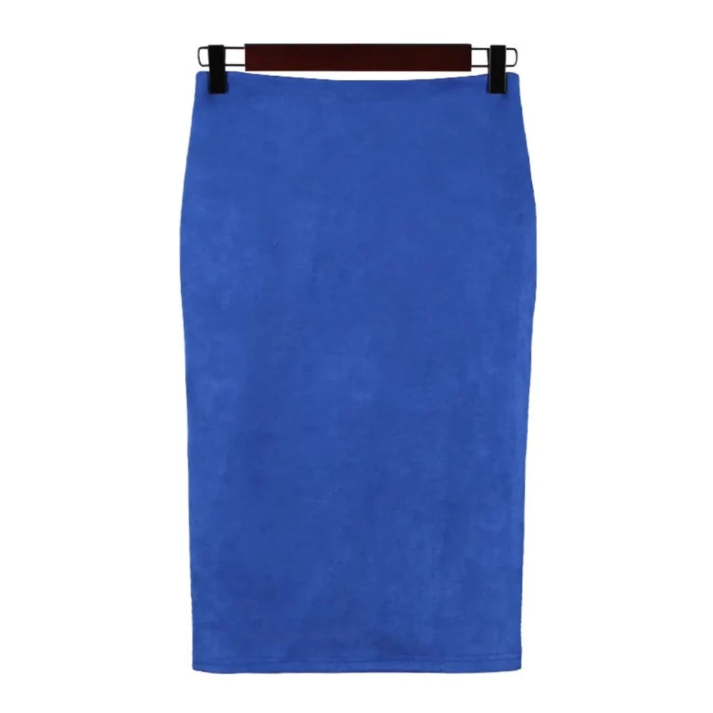 Suede Midi Pencil Elastic High Waist Skirt - Body Central Store
