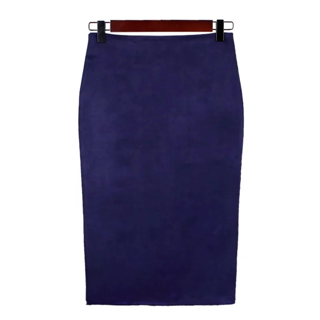 Suede Midi Pencil Elastic High Waist Skirt - Body Central Store