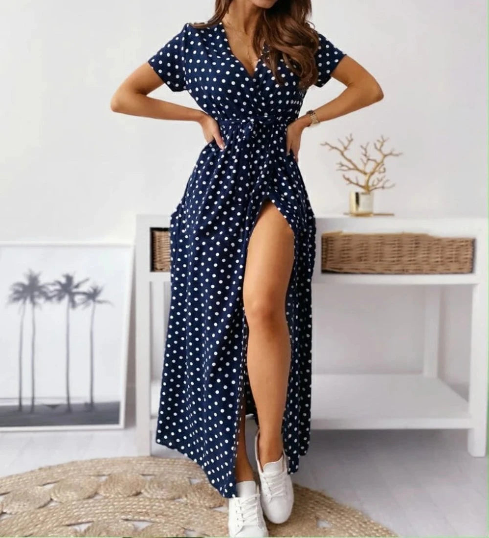 Summer Polka Dot Fashion Split Beach Long Dress | Body Central