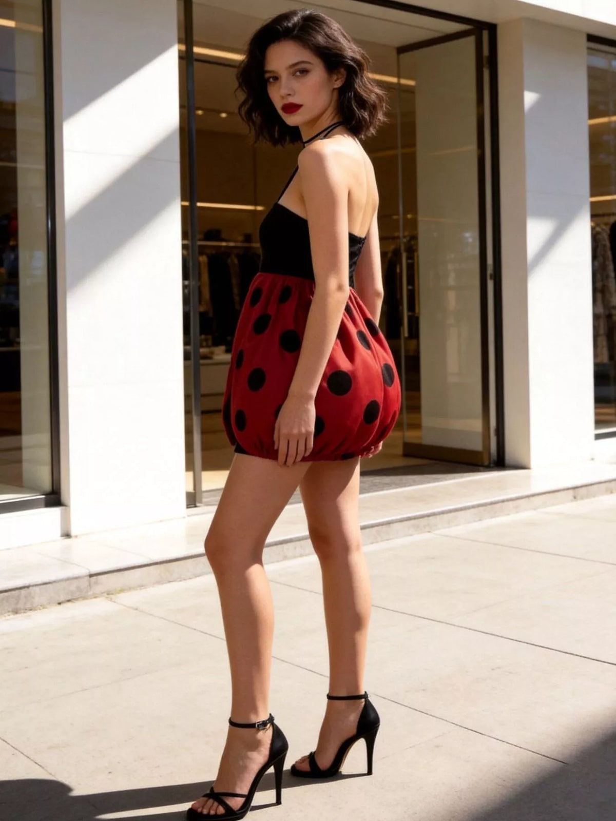 Women's Halloween Ladybug Halter Neck Bubble Dress