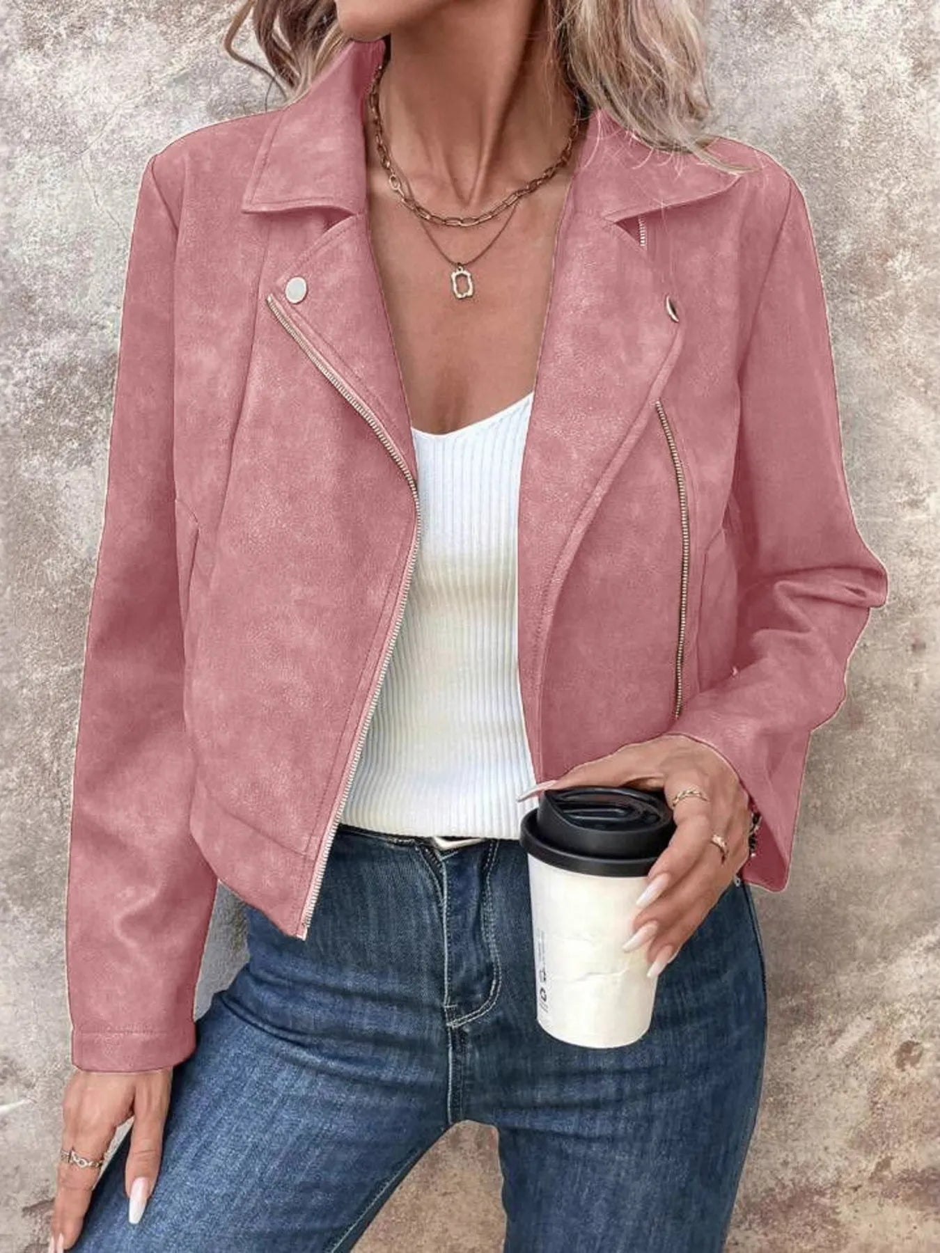Zip Up Suede Cropped Moto Jacket | Body Central