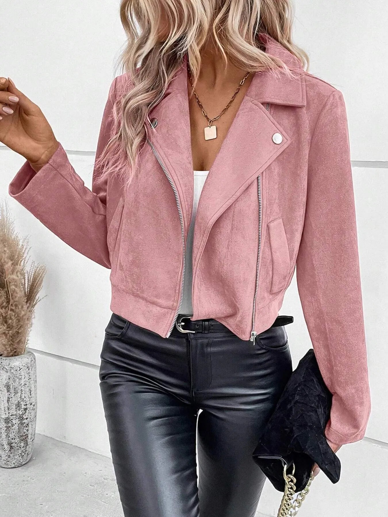 Zip Up Suede Cropped Moto Jacket | Body Central