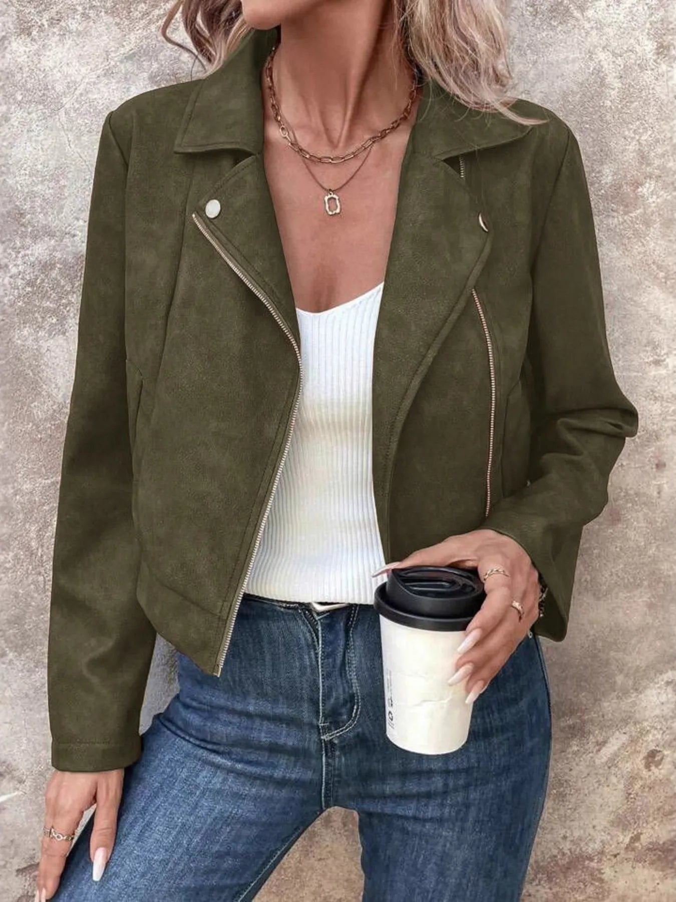 Zip Up Suede Cropped Moto Jacket | Body Central