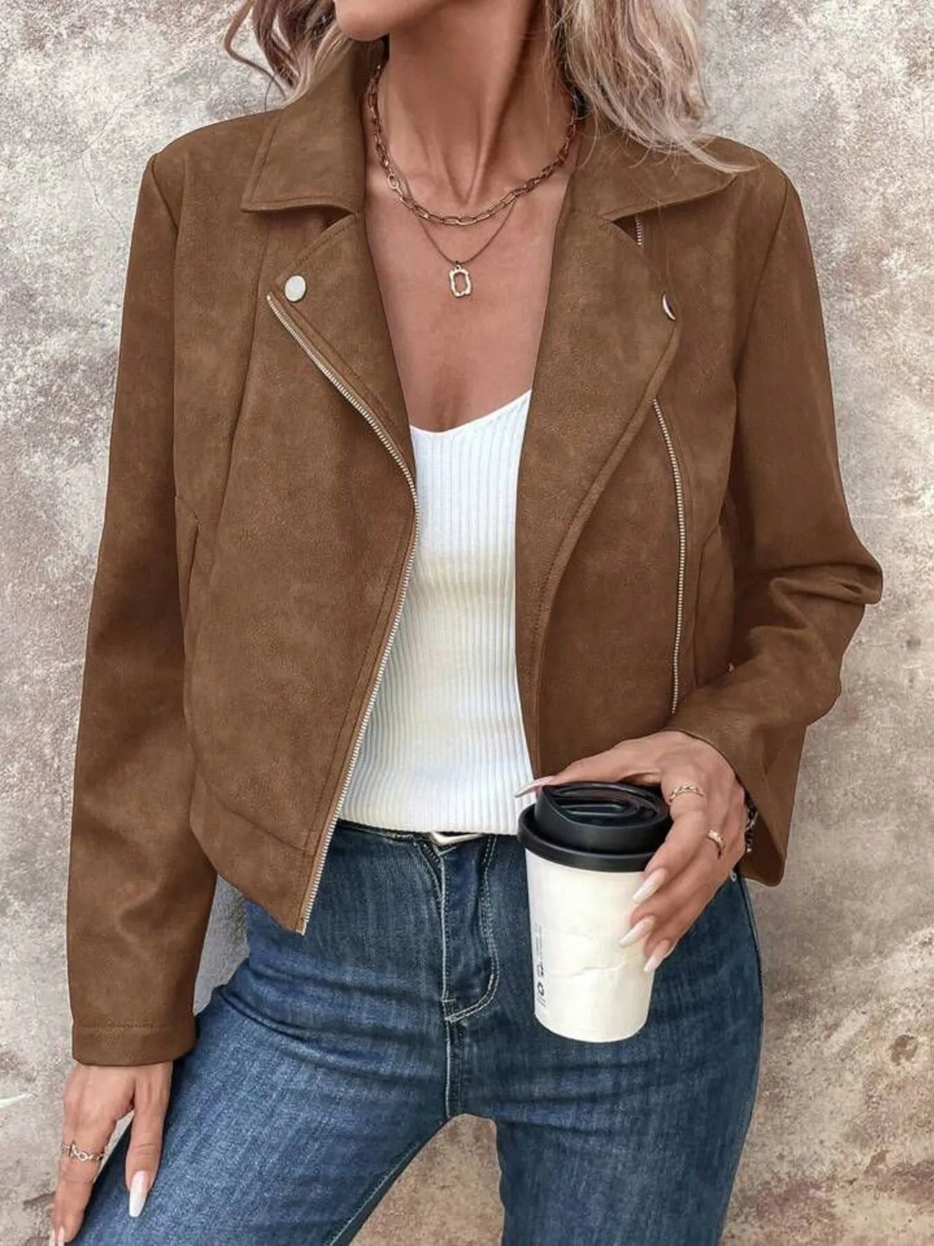 Zip Up Suede Cropped Moto Jacket | Body Central