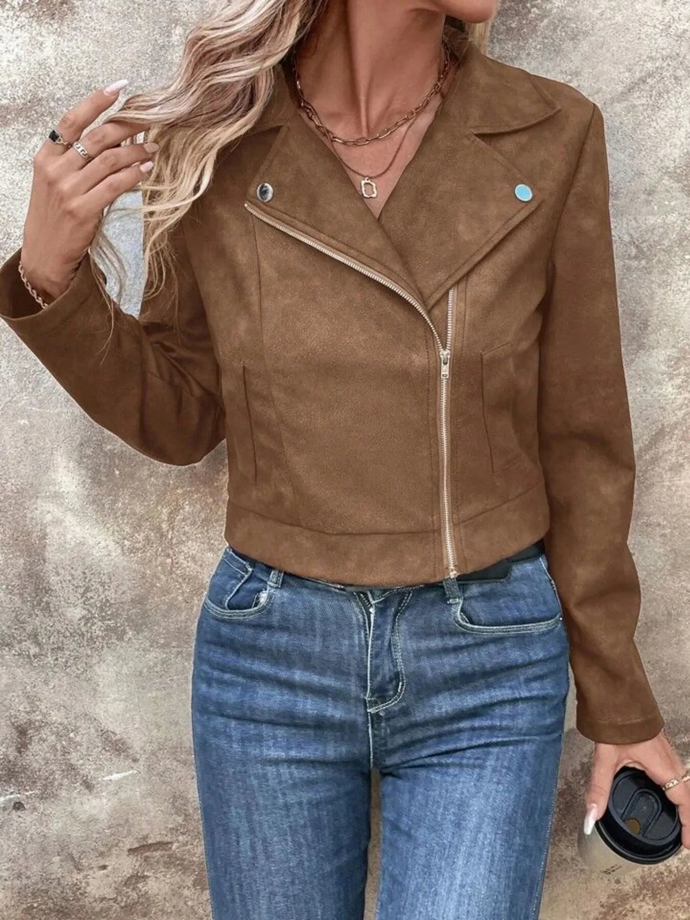 Zip Up Suede Cropped Moto Jacket | Body Central
