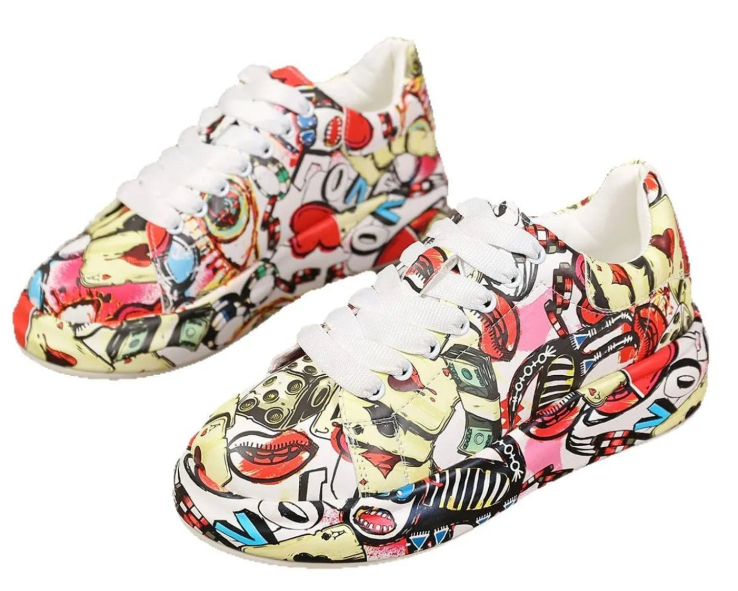 Abstract Print Lace Up Sneakers - Body Central