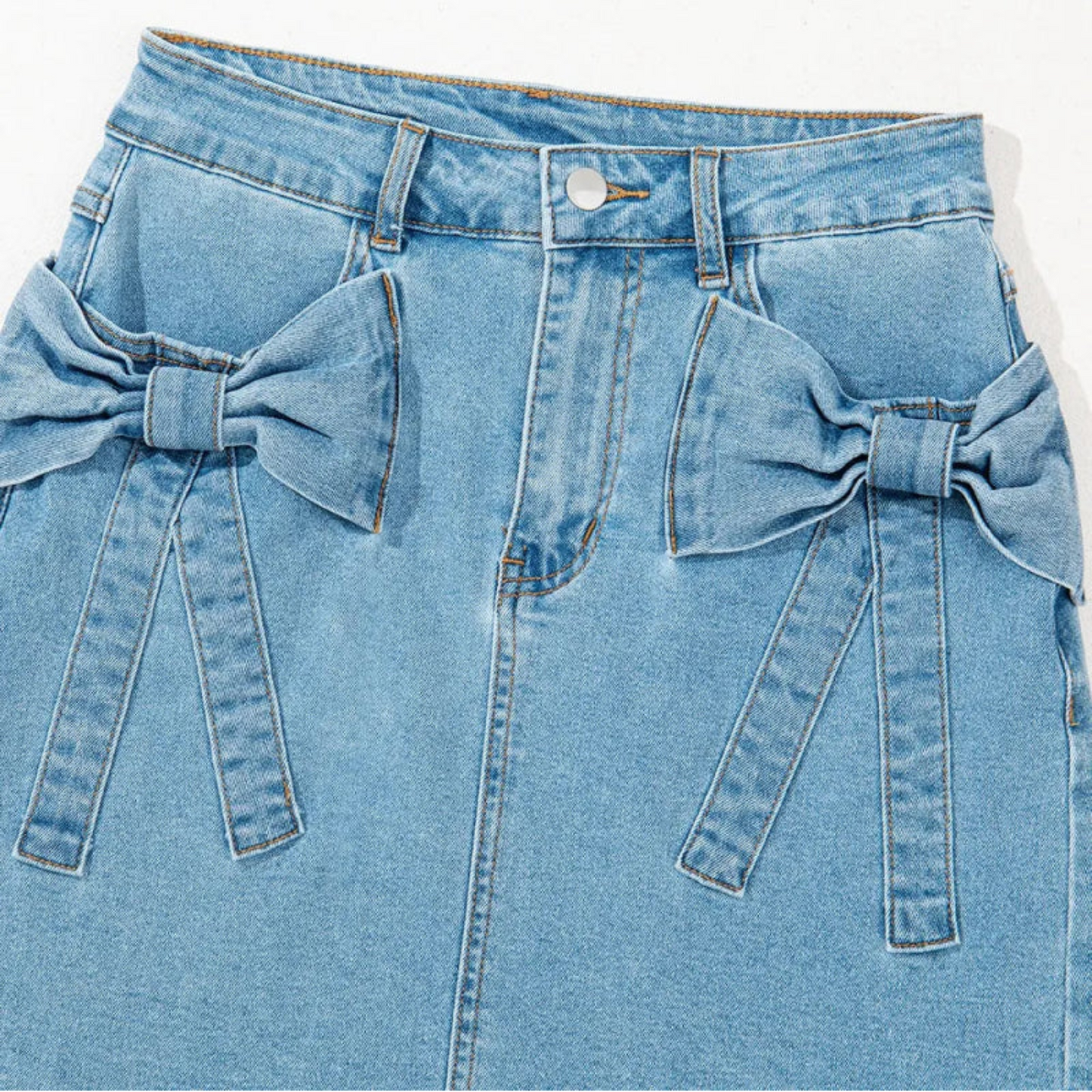 Acid Wash Bowknot Details High Waist Denim Skirt - Body Central