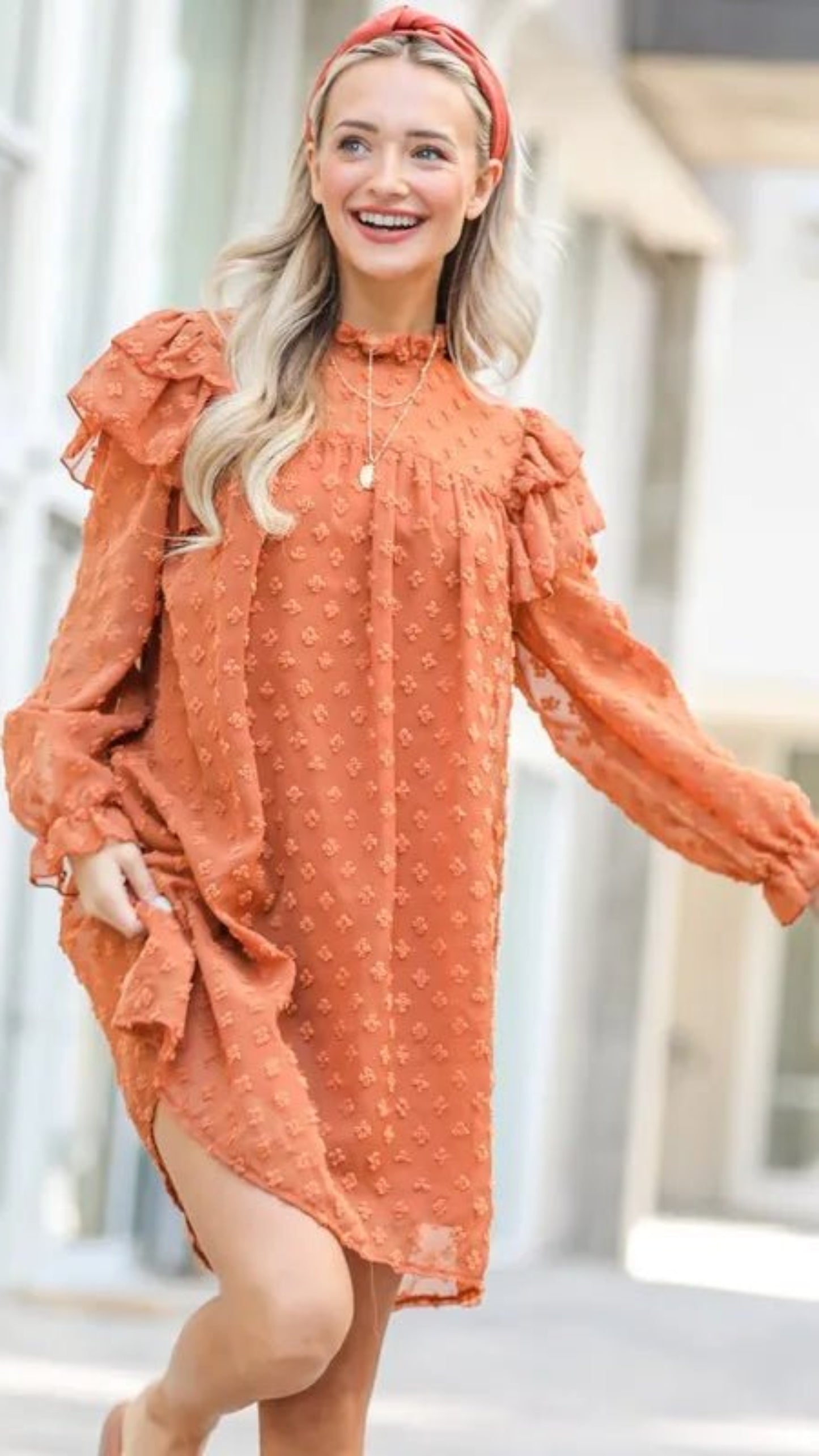 And The Why Lovely Ruffle Shoulder with Textured Woven Dress - Body Central