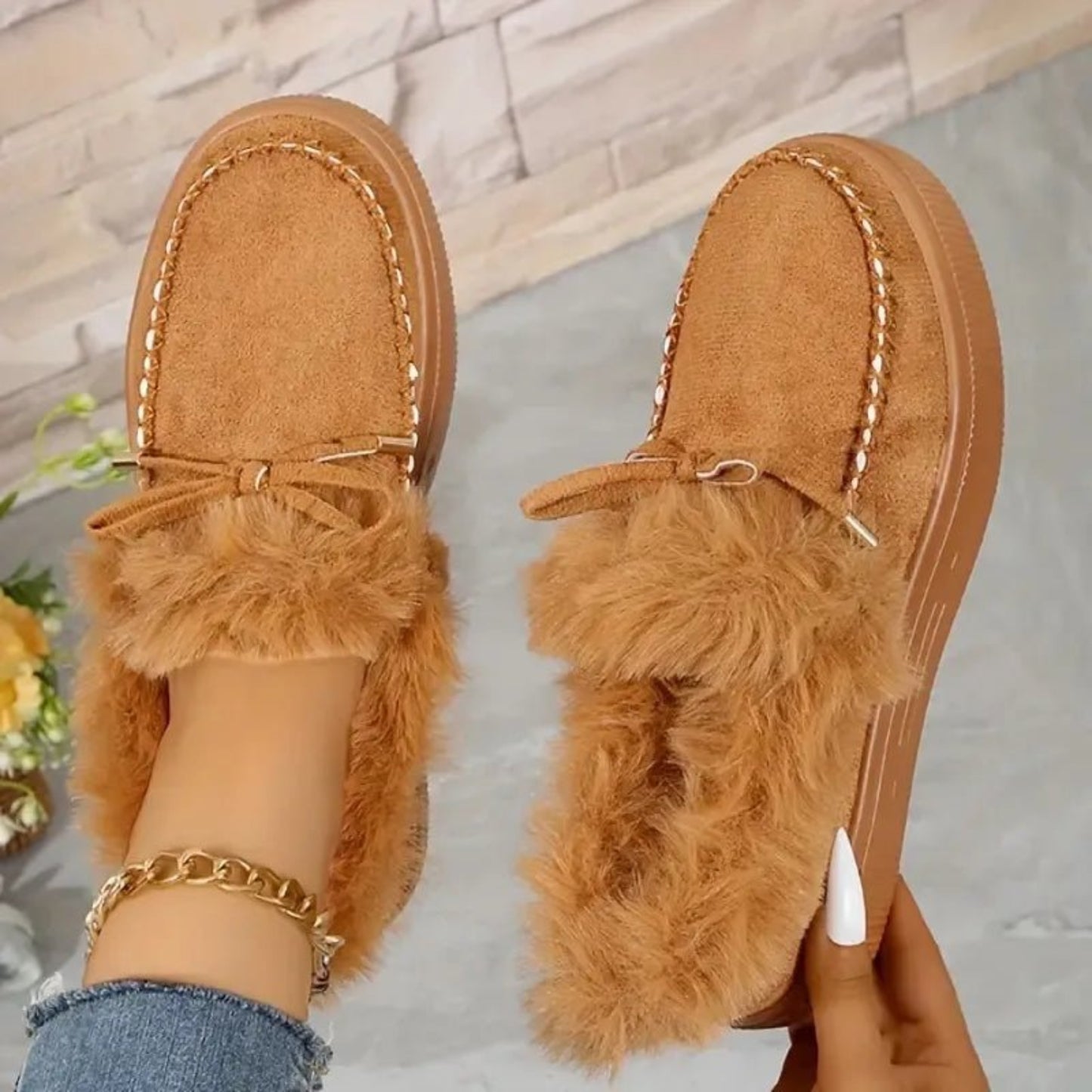 Bow Furry Round Toe Flat Slip - Ons - Body Central