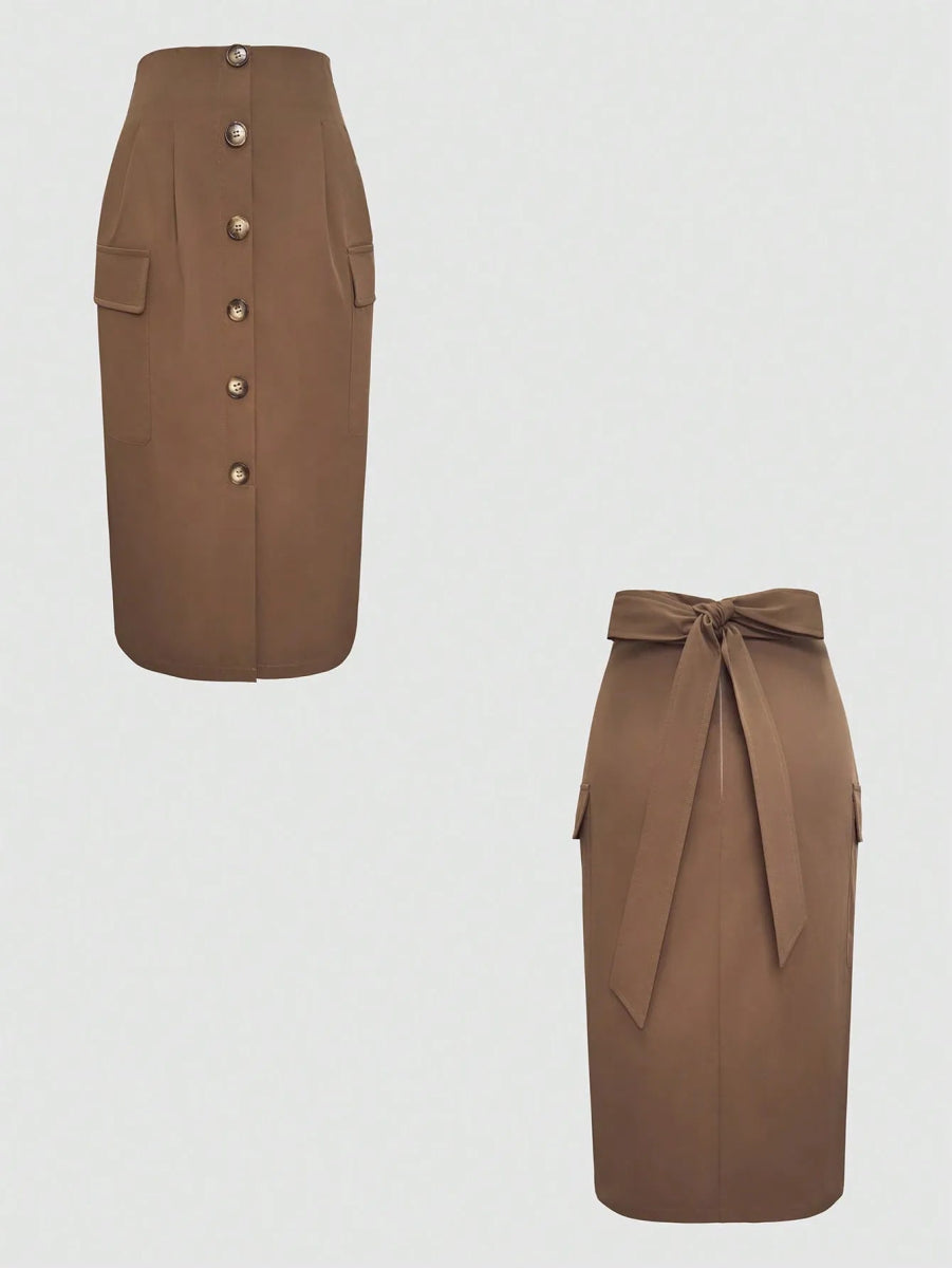 Button Detail Belted Cargo Skirt - Body Central