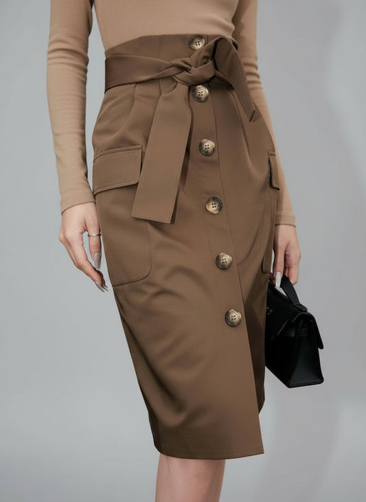 Button Detail Belted Cargo Skirt - Body Central