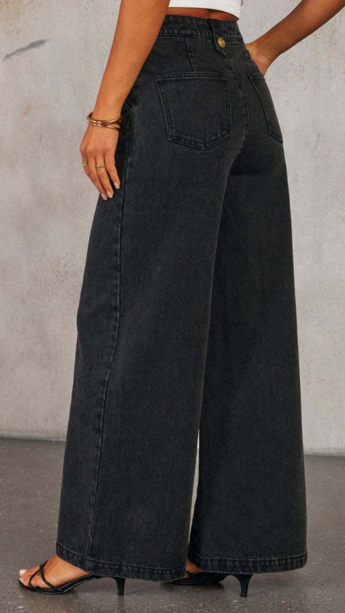 Button Down Vest and Wide Leg Jeans Denim Set - Body Central