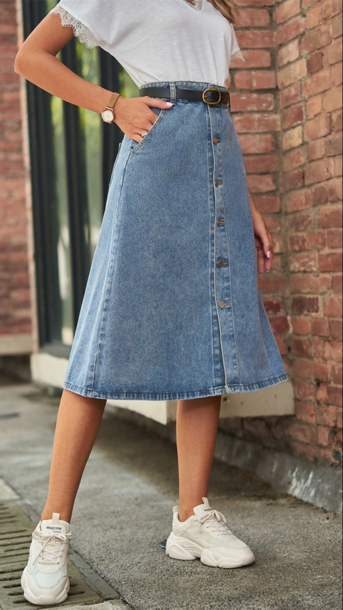 Button Front A - Line Denim Skirt - Body Central