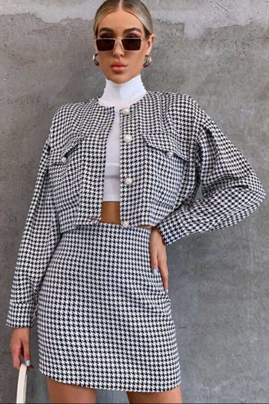 Buttons Outerwear Jacket & Mini Skirt Suit - Body Central
