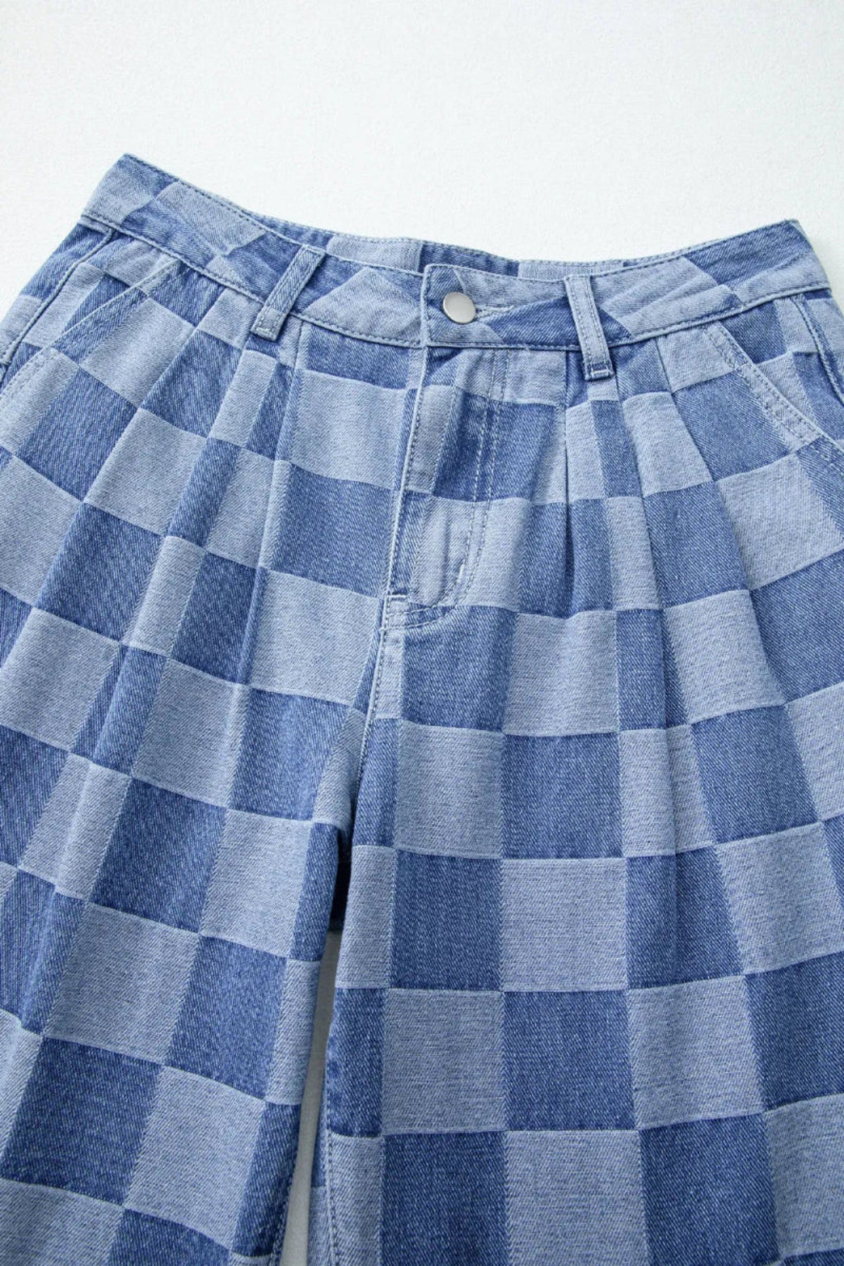 Checkered Wide Leg Jeans with Pockets - Body Central