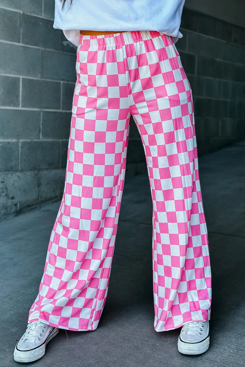 Checkered Wide Leg Pants - Body Central