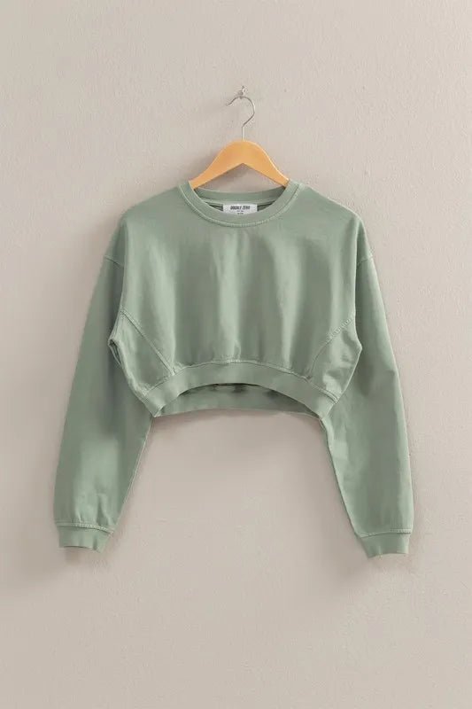 Crew Neck Long Sleeve Crop Sweatshirt - Body Central