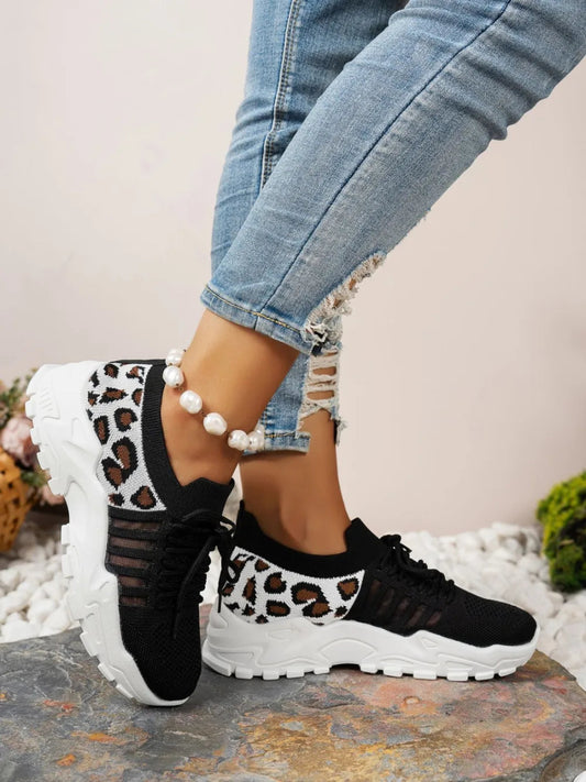 Cutout Leopard Lace Up Mesh Athletic - Body Central
