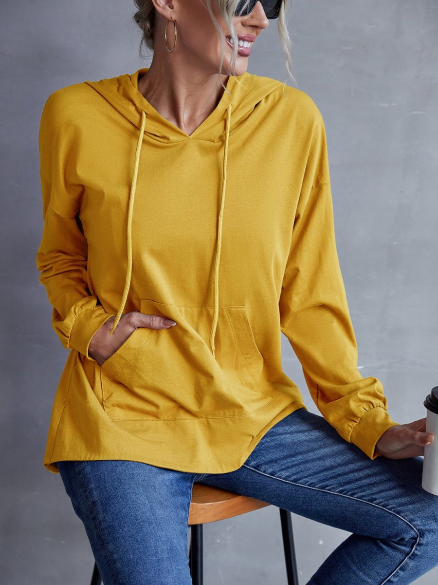 Drawstring Pocketed Dropped Shoulder Hoodie - Body Central
