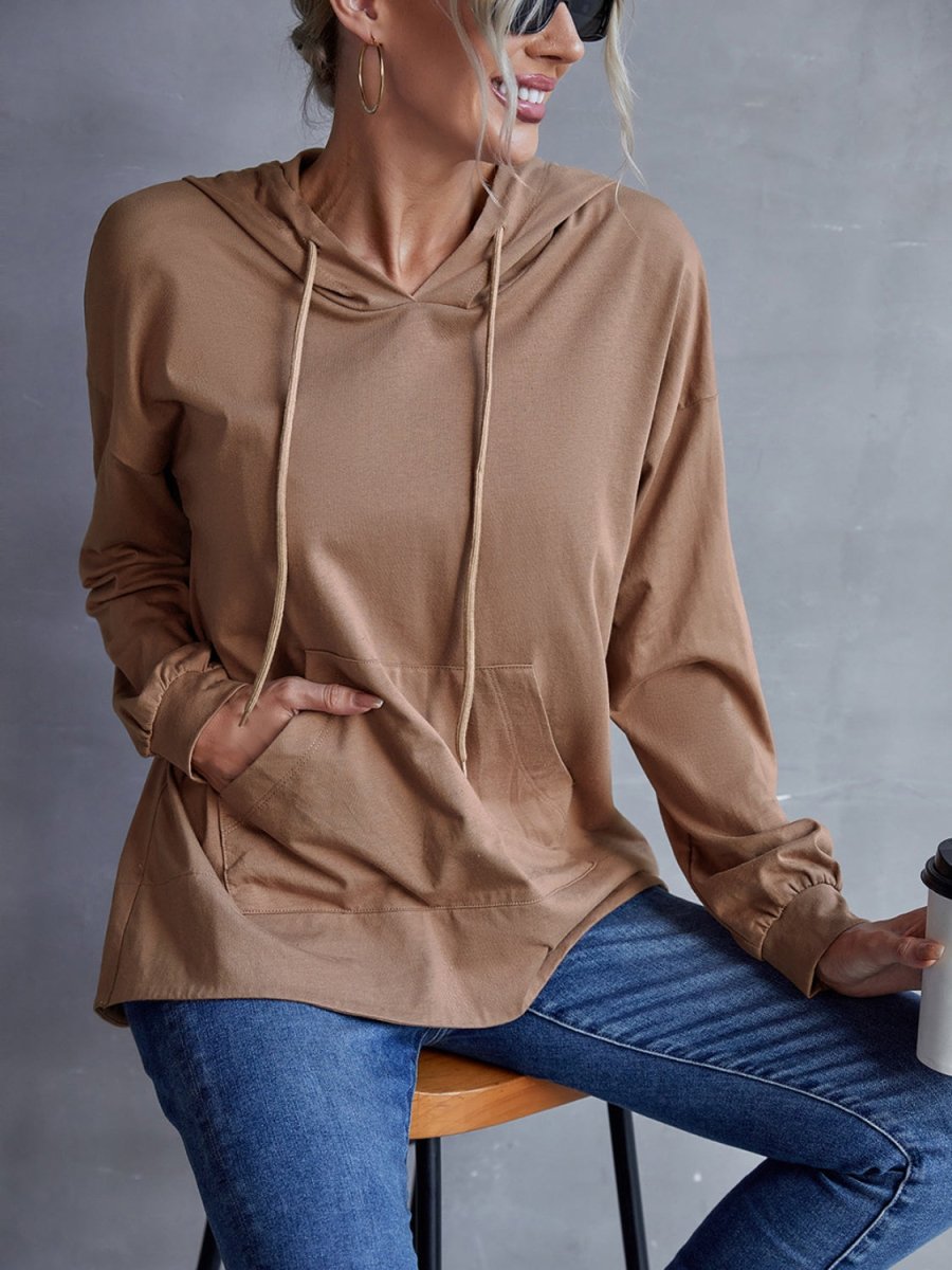 Drawstring Pocketed Dropped Shoulder Hoodie - Body Central
